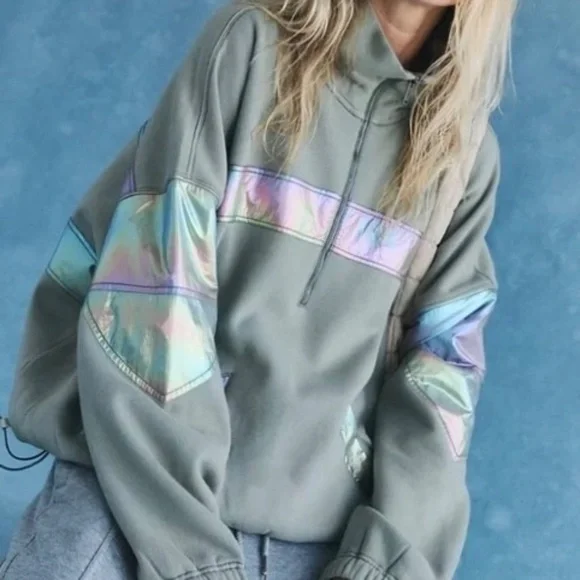 FP Movement by Free People Away we Go Half Zip Pullover Olive Sz L NWT Oversized - Picture 1 of 16